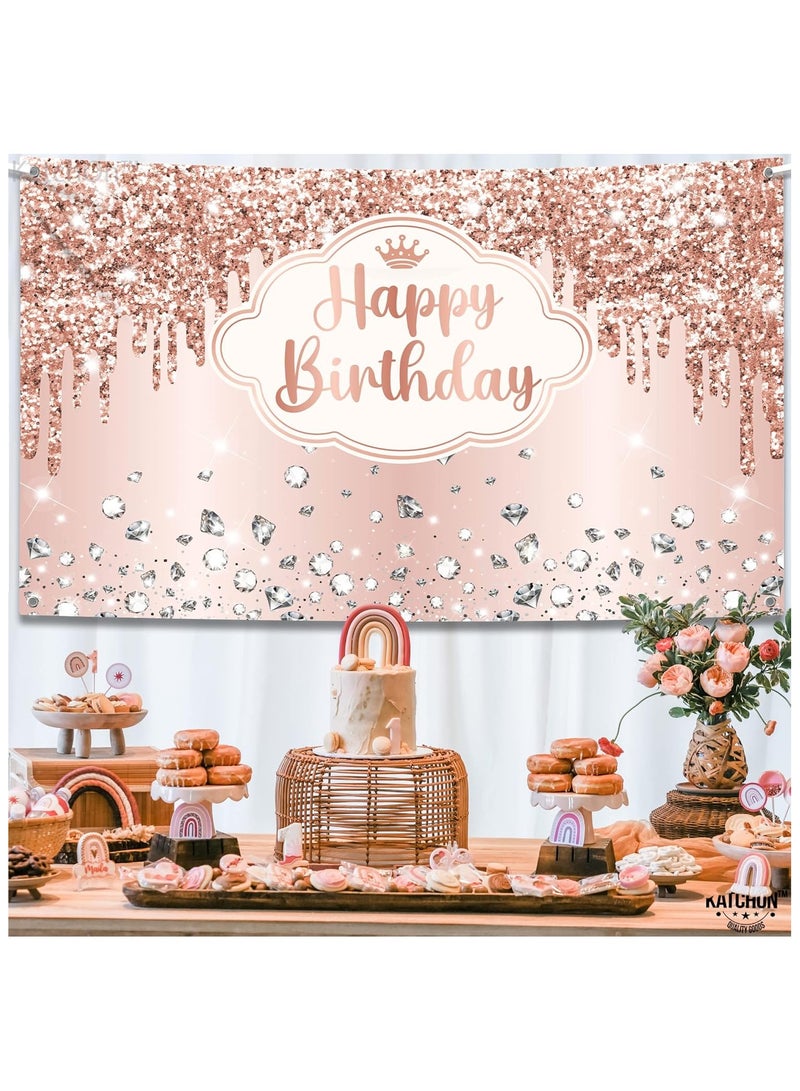 KATCHON Rose Gold Happy Birthday Backdrop | Pink Happy Birthday Princess Banner for Girls | Rose Gold Birthday Party Decorations - Image 4